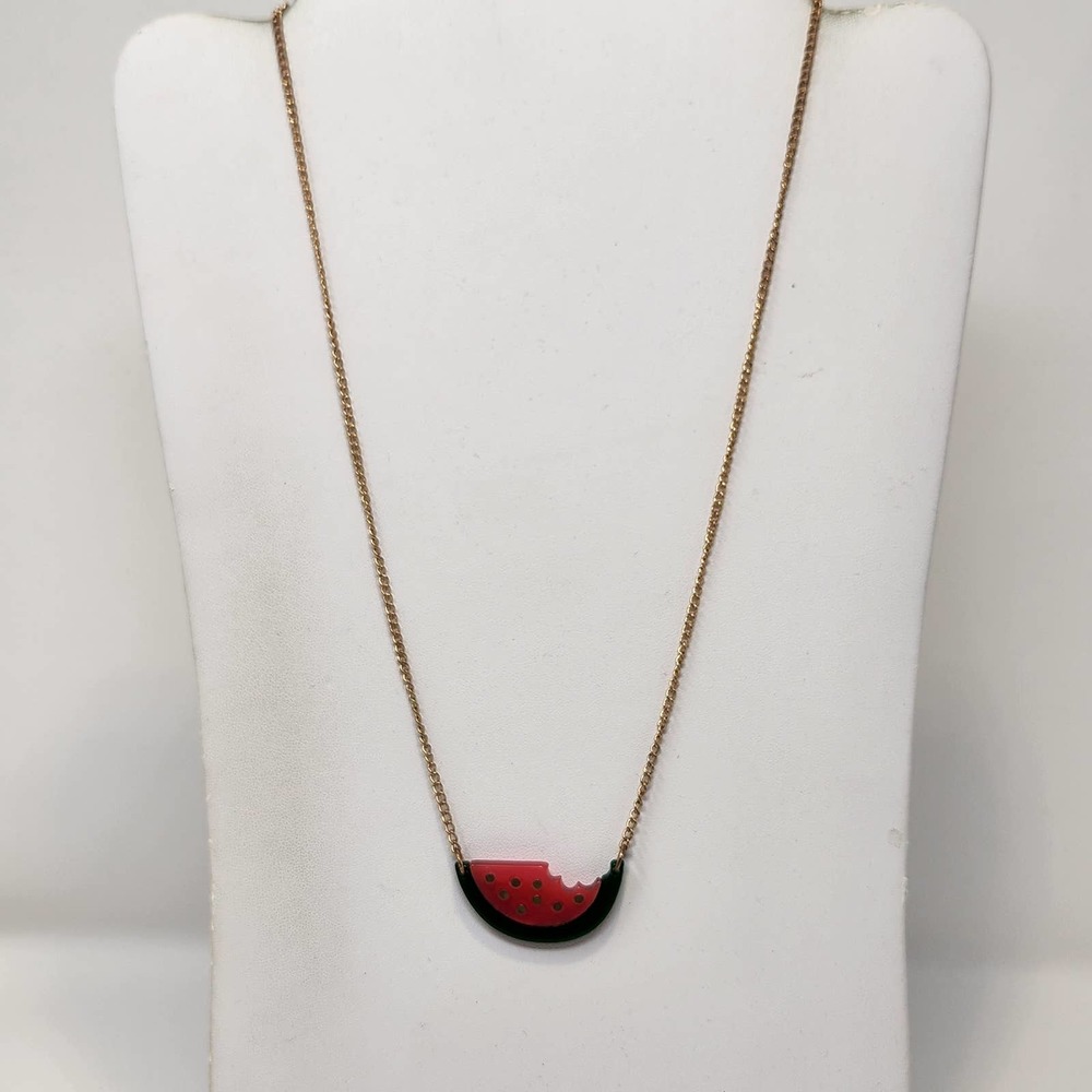 Meri Meri Watermelon Gold Tone Chain Necklace Acrylic Fruit Pendant Summer - Picture 2 of 5